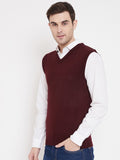 Livfree Men's V-Neck Sleeveless Solid Sweater-Mehroon