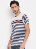 Neva Round Neck Men's T-Shirt in Stripes Pattern Half Sleeve -Navy