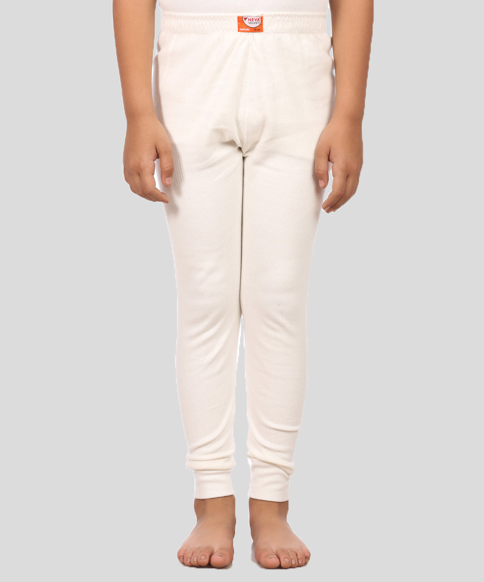 Neva Velveti Scoop Neck Full Sleeves Upper and Lower Thermal Upper for Kids Unisex (For Boys and Girls)-Off White