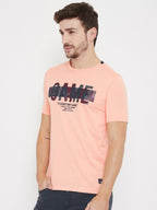 livfree Round Neck Half Sleeves Graphic Printed T-Shirt For Men- Peach