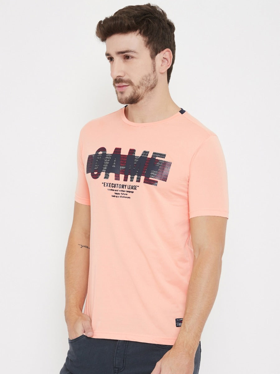livfree Round Neck Half Sleeves Graphic Printed T-Shirt For Men- Peach