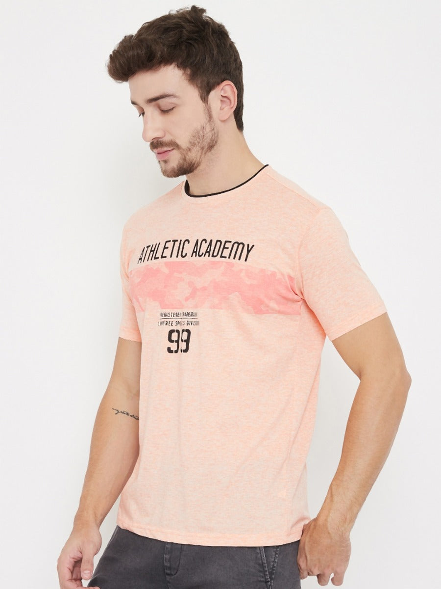LIVFREE Round Neck Half Sleeves Graphic Printed T-Shirt - Peach Mix