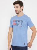 livfree Round Neck Half Sleeves Graphic Printed T-Shirt - Sky Mix