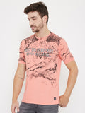 LIVFREE  Round Neck Half Sleeves Graphic Printed T-Shirt For Men- Dark Peach