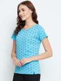 NEVA Round Neck Half Sleeve Front Printed T-shirt For Women-Aqua