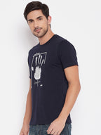 LIVFREE Men's Regular Fit Graphic Printed T-Shirt -Navy