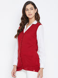 Livfree Women's V-neck Sleeveless Solid Cardigan - Red