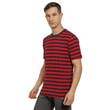 Round Neck Striper T-Shirt For Men- Tango Red