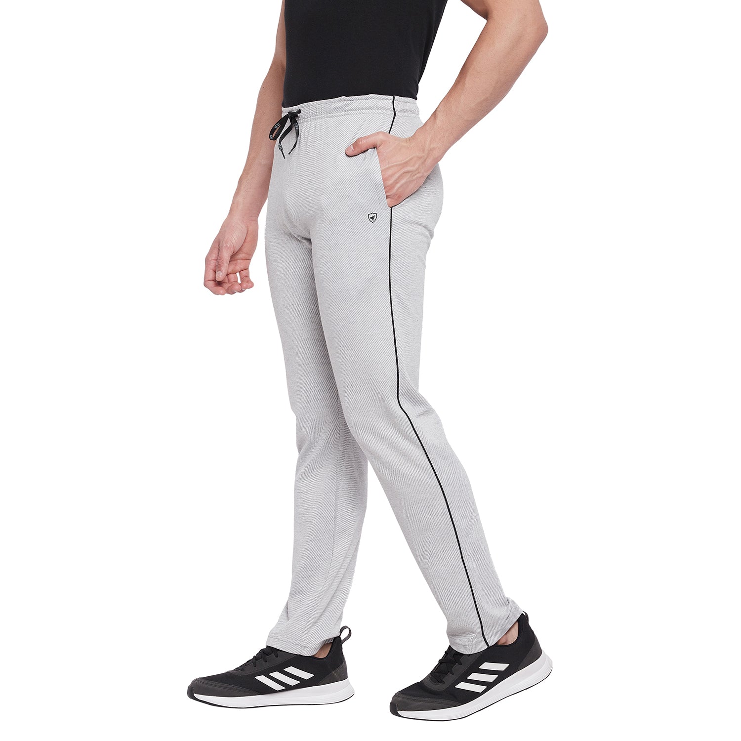 Neva Men Two Tone Cotton Rich Trackpant with Contrast side Piping- Milange Grey