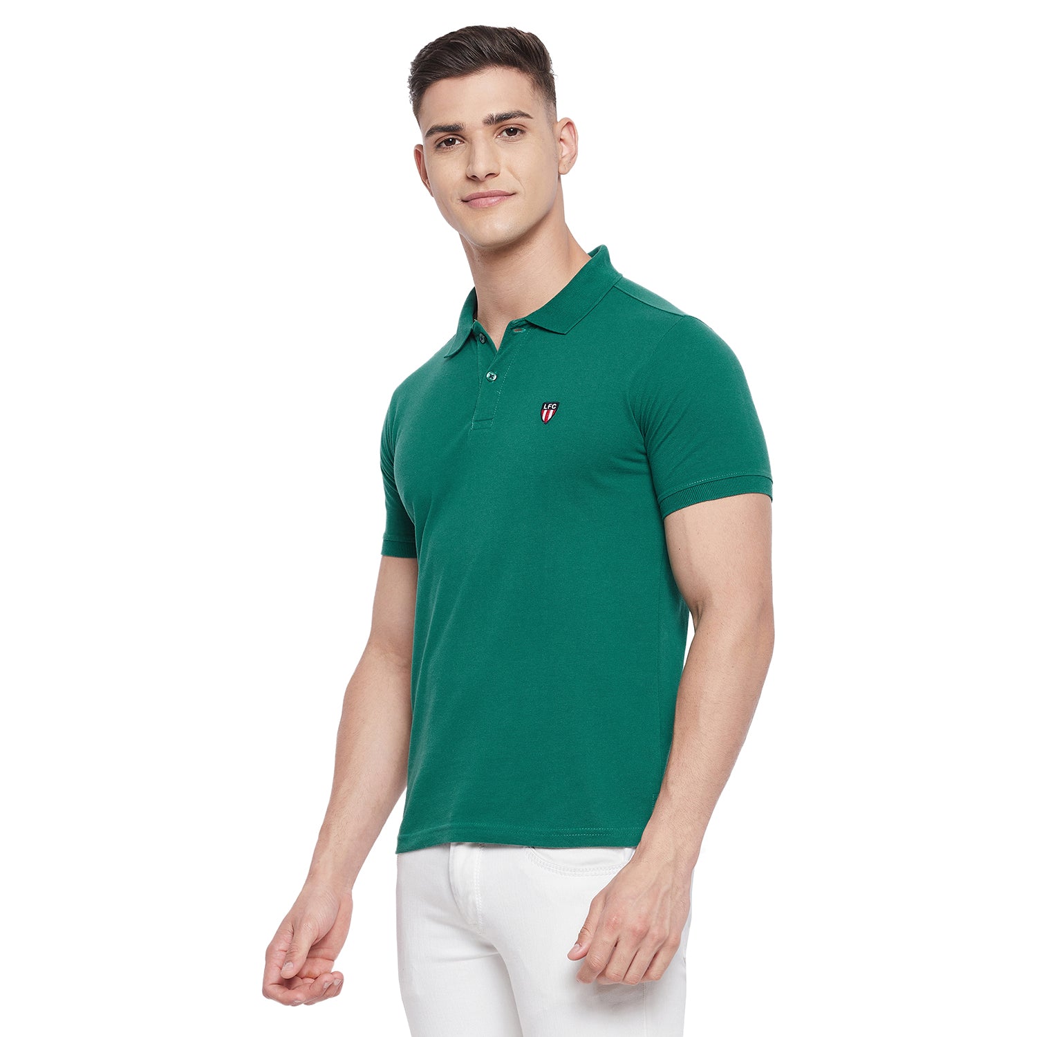 LIVFREE   Men Solid Color Polo Half Sleeve T-Shirt- Forest Green