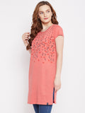 Neva Women's Regular Fit Graphic Printed Long T-Shirt -Lt. Coral
