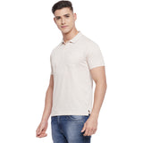 Neva Men Cotton Jacquard Solid Color Polo Half Sleeve T-Shirt- Oat Meal