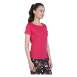 NEVA Round Neck Half Sleeve Front Printed T-shirt For Women-Hot Pink