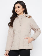 Livfree Women Full Zipper Hoody Jacket- Beige