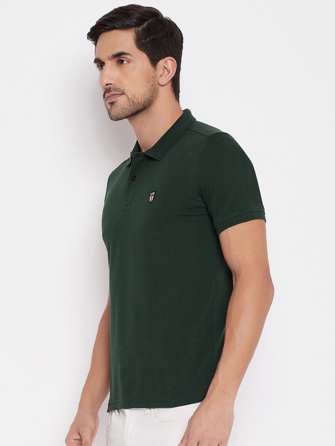 LIVFREE  Men's Regular Fit Solid T-Shirt- Bottel Green