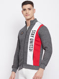 Livfree Mens Full Zipper Vertical Chest Print Sweatshirt- Black Grindle