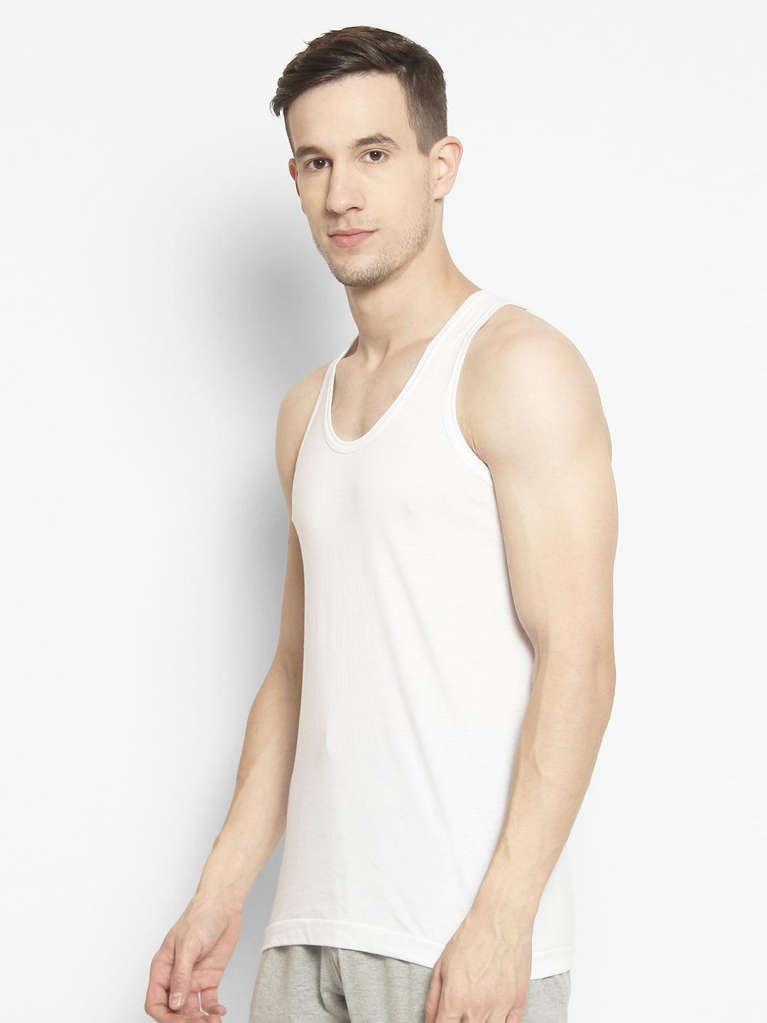 Men's Neva Koolin White Round Neck Sleeveless Sandow Vest - Cotton, Extra Soft, Creating Koolin Effect for Comfort - Ideal for Summer, Gym, and Everyday Wear- Pack of 4 Pcs
