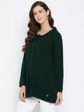 Livfree Women's Collar Neck Full-Sleeves Solid Cardigan - Dark Green