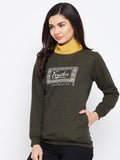 Livfree Women High Neck Chest Printed Sweatshirt- Gold