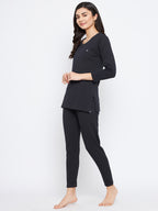 Neva Women Round Neck 3/4 Sleeve Thermal Upper & Bottom Set- Anthra (Glaccia)