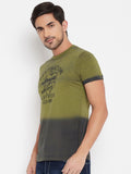 LIVFREE Men's Regular Fit Graphic Printed Typographic, Contrast Dyed T-Shirt -Olive