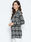 Livfree Women's Collar neck Full-Sleeves Jaquard Cardigans - Dark Grey