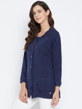 Livfree Women's Collar Neck Full-Sleeves Solid Cardigan - Blue
