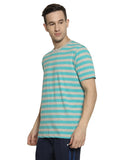 Round Neck Striper T-Shirt For Men- Sea-Green