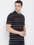 NEVA Half Sleeve Polo Neck Stripe T-Shirt For Men- Black
