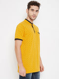 Neva Men Printed Crew Neck T-Shirt with Fitch Pocket-Mustard