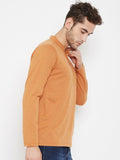 Neva Men's Band Neck Full Sleeve Textured T-Shirt-Tango Mustard
