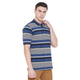 LIVFREE Polo Neck Men's T-Shirt in Multicolor Stripes Pattern Half Sleeve