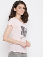 Neva Women's Round Neck Half Sleeve Printed Top-Light Pink