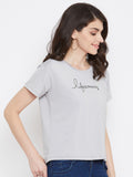 Neva Women's Round Neck Half Sleeve Top-Light Grey