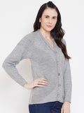 Livfree Women's V-Neck Full Sleeves Knitted Pattern Cardigan-Grey