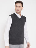 Livfree Men's V-Neck Sleeveless Solid Sweater-Anthra