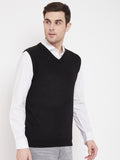 Livfree Men's V-Neck Sleeveless Solid Sweater-Black