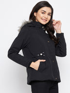 Livfree women Stylish black full zipper hoody Jacket- Black