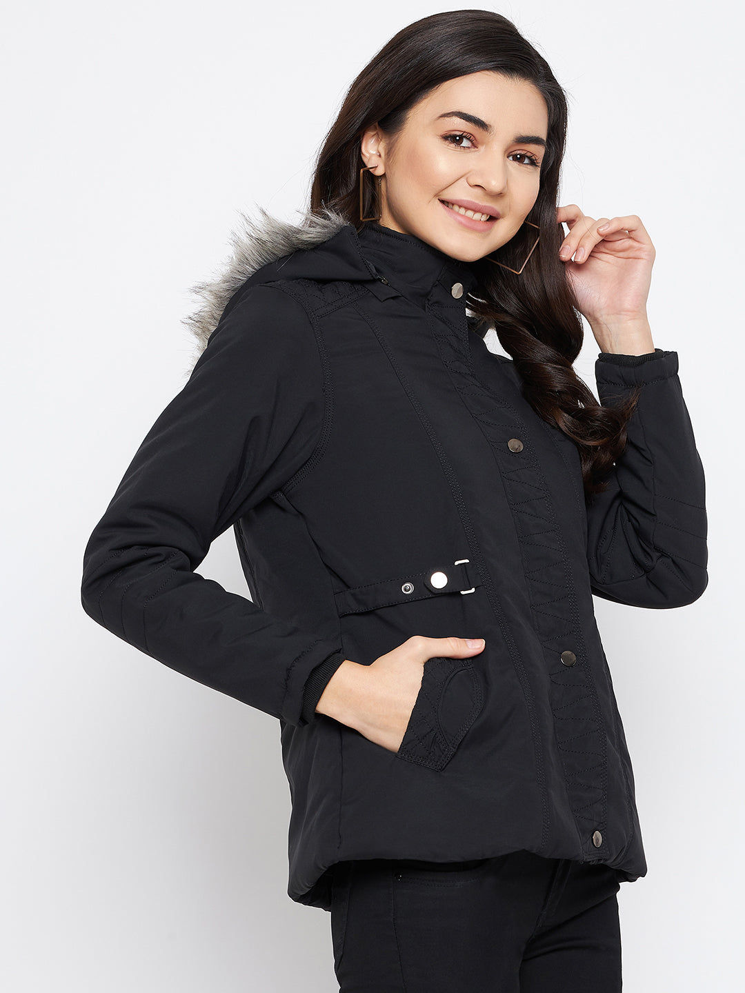 Livfree women Stylish black full zipper hoody Jacket- Black