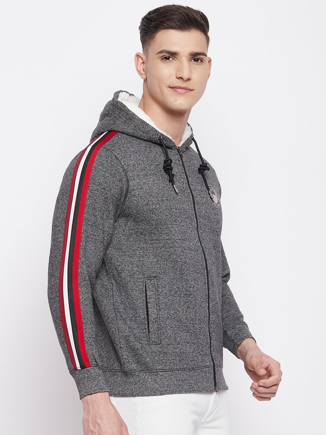 Livfree Mens Full Zipper Hoody With Chest Patch Sweatshirt