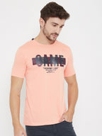 livfree Round Neck Half Sleeves Graphic Printed T-Shirt For Men- Peach