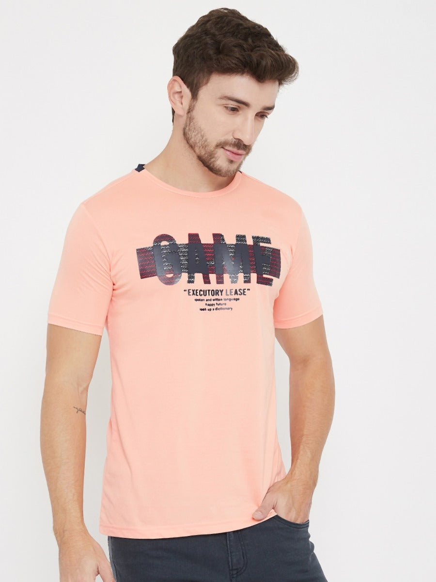 livfree Round Neck Half Sleeves Graphic Printed T-Shirt For Men- Peach