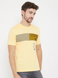 livfree Round Neck Half Sleeves Graphic Printed T-Shirt For Men- Yellow