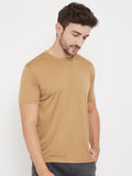 LIVFREE  Round Neck Half Sleeves Plain T-Shirt For Men- Khakhi