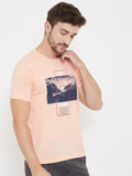 Round Neck Half Sleeves Graphic Printed T-Shirt For Men- Peach Mix