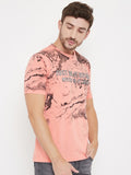 LIVFREE  Round Neck Half Sleeves Graphic Printed T-Shirt For Men- Dark Peach