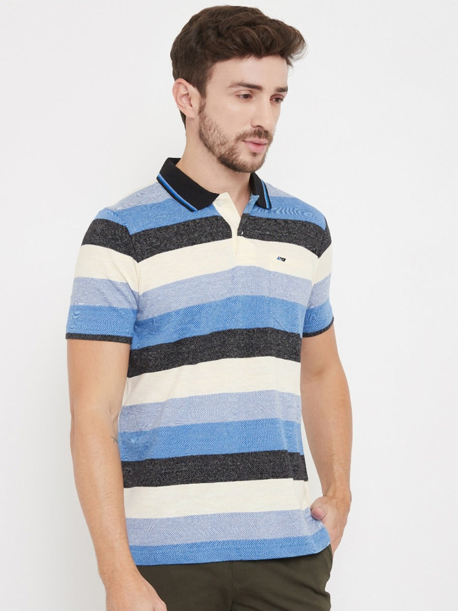 Polo Neck Half Sleeves Cut-Sew T-Shirt For Men- Sky – Neva