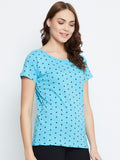 NEVA Round Neck Half Sleeve Front Printed T-shirt For Women-Aqua
