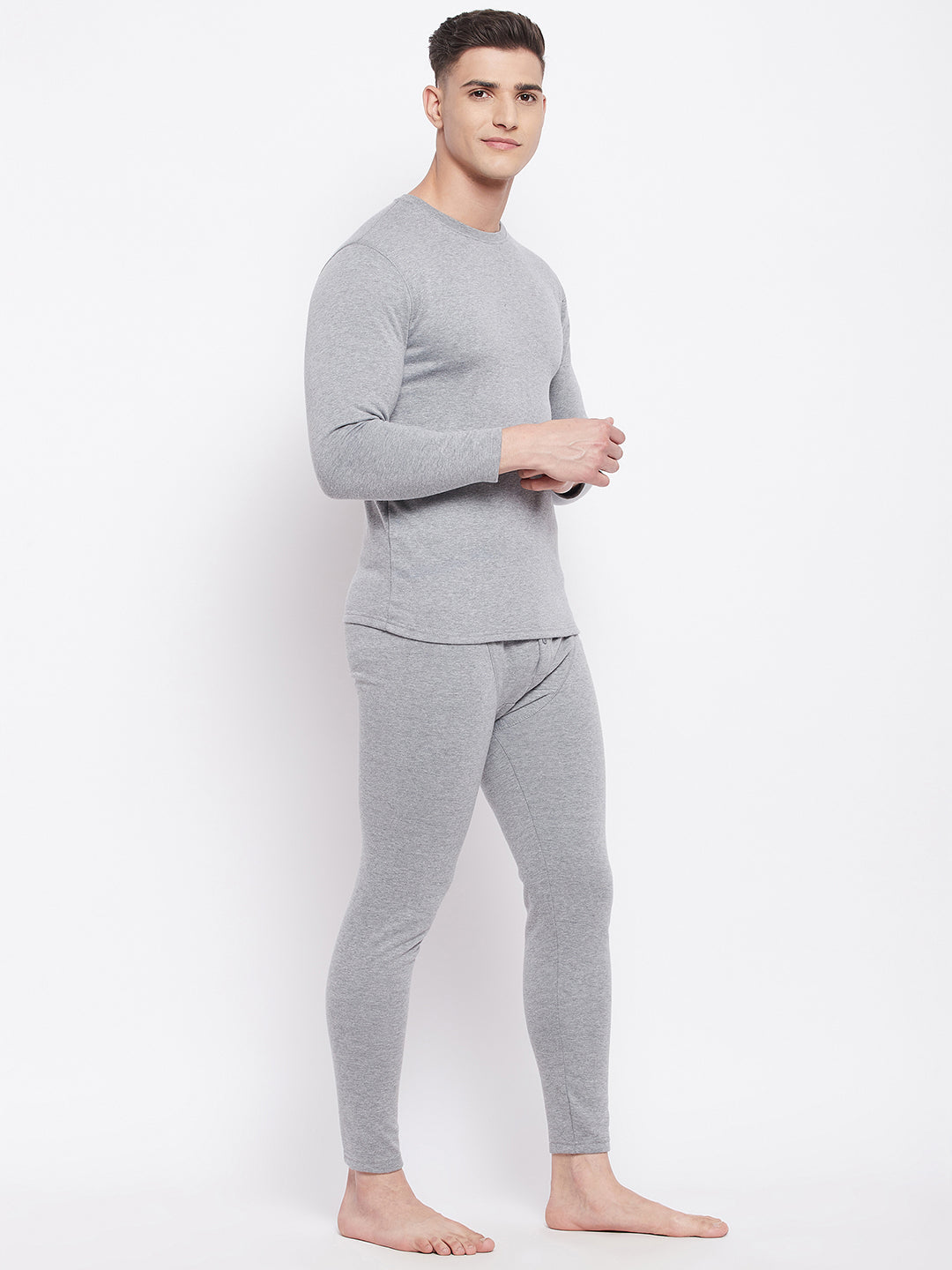 Neva Men Round Neck Full Sleeve Thermal Upper & Bottom Set- Milange Grey (Glaccia)