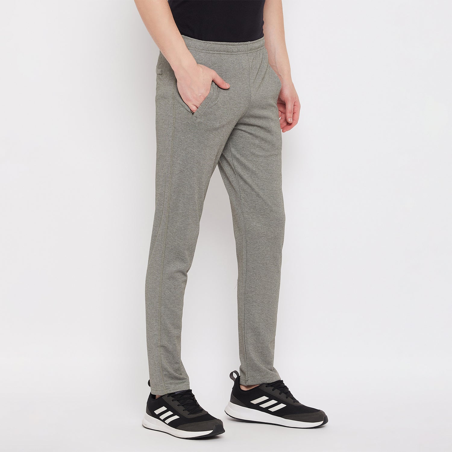 Neva Men's Track Pant in Solid Pattern Side pockets - Olive Milange
